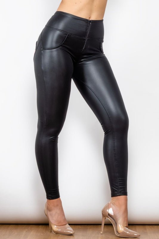 Full Size PU Leather Zip Detail Leggings-Teresa&#39;s Fashionista LLC