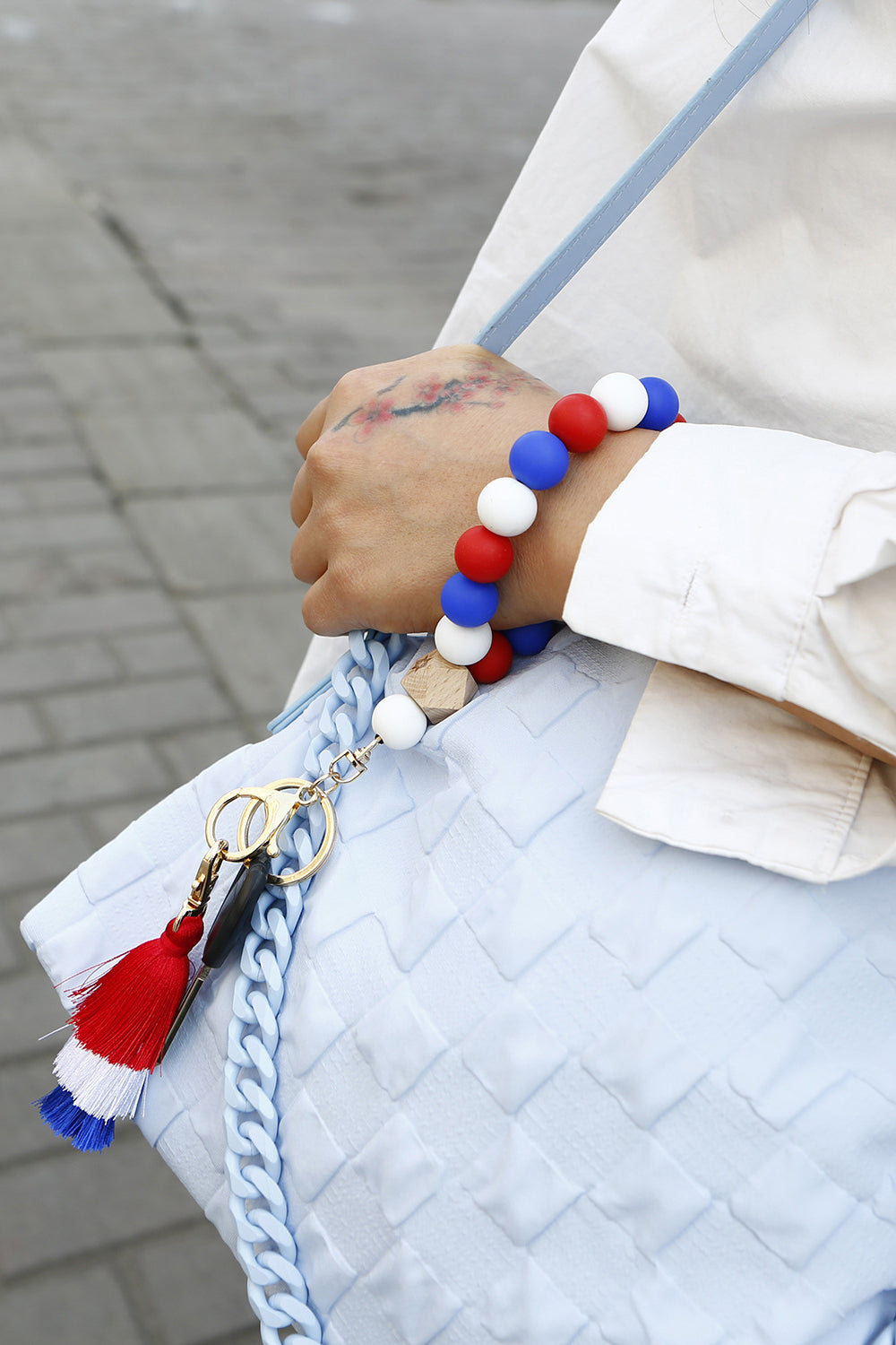 Contrast Tassel Silicone Bead Wristlet Key Chain-Teresa&#39;s Fashionista LLC