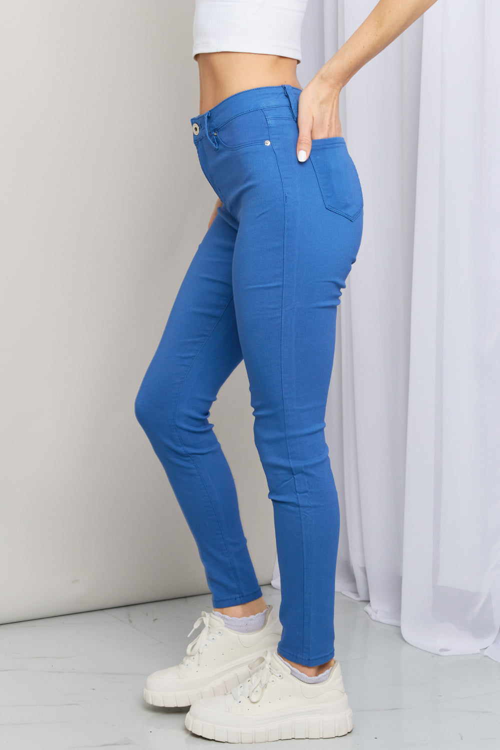 YMI Jeanswear Kate Hyper-Stretch Full Size Mid-Rise Skinny Jeans in Electric Blue-Teresa&#39;s Fashionista LLC