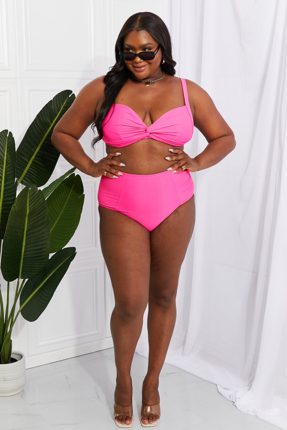 Marina West Swim Take A Dip Twist High-Rise Bikini in Pink-Teresa&#39;s Fashionista LLC