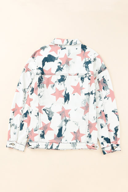 Star Tie-Dye Button Down Denim Jacket-Teresa&#39;s Fashionista LLC