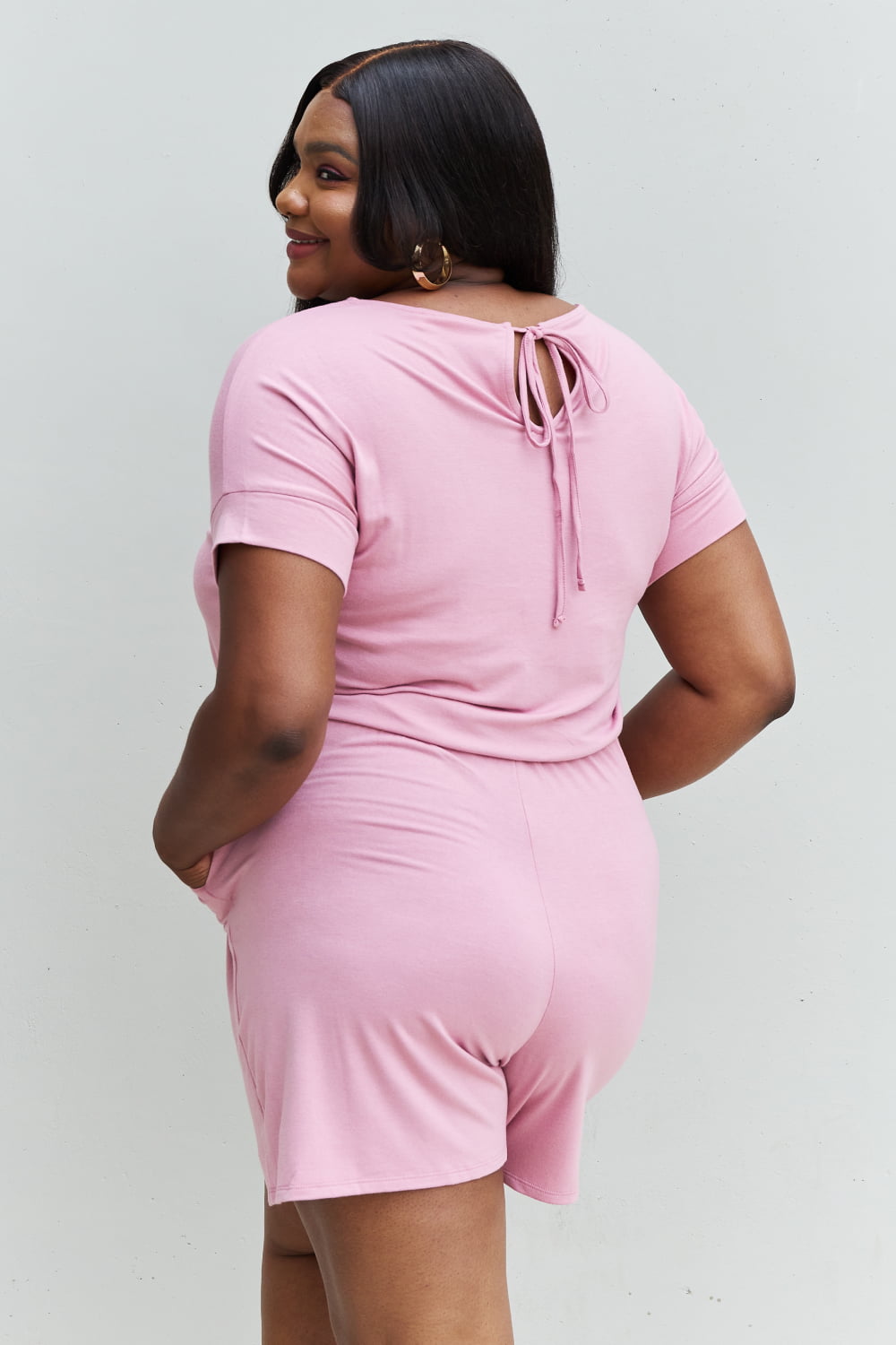 Zenana Chilled Out Full Size Short Sleeve Romper in Light Carnation Pink-Teresa&#39;s Fashionista LLC