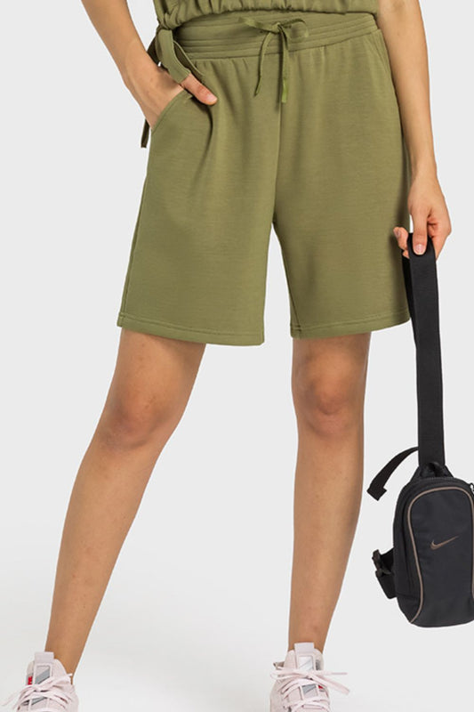 Drawstring Elastic Waist Sports Bermuda Shorts-Teresa&#39;s Fashionista LLC