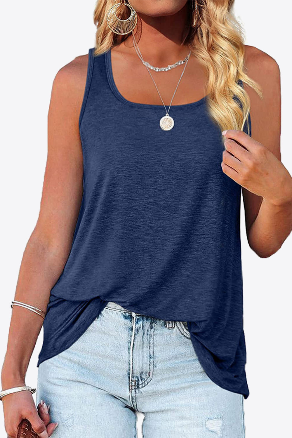 Curved Hem Square Neck Tank-Teresa&#39;s Fashionista LLC