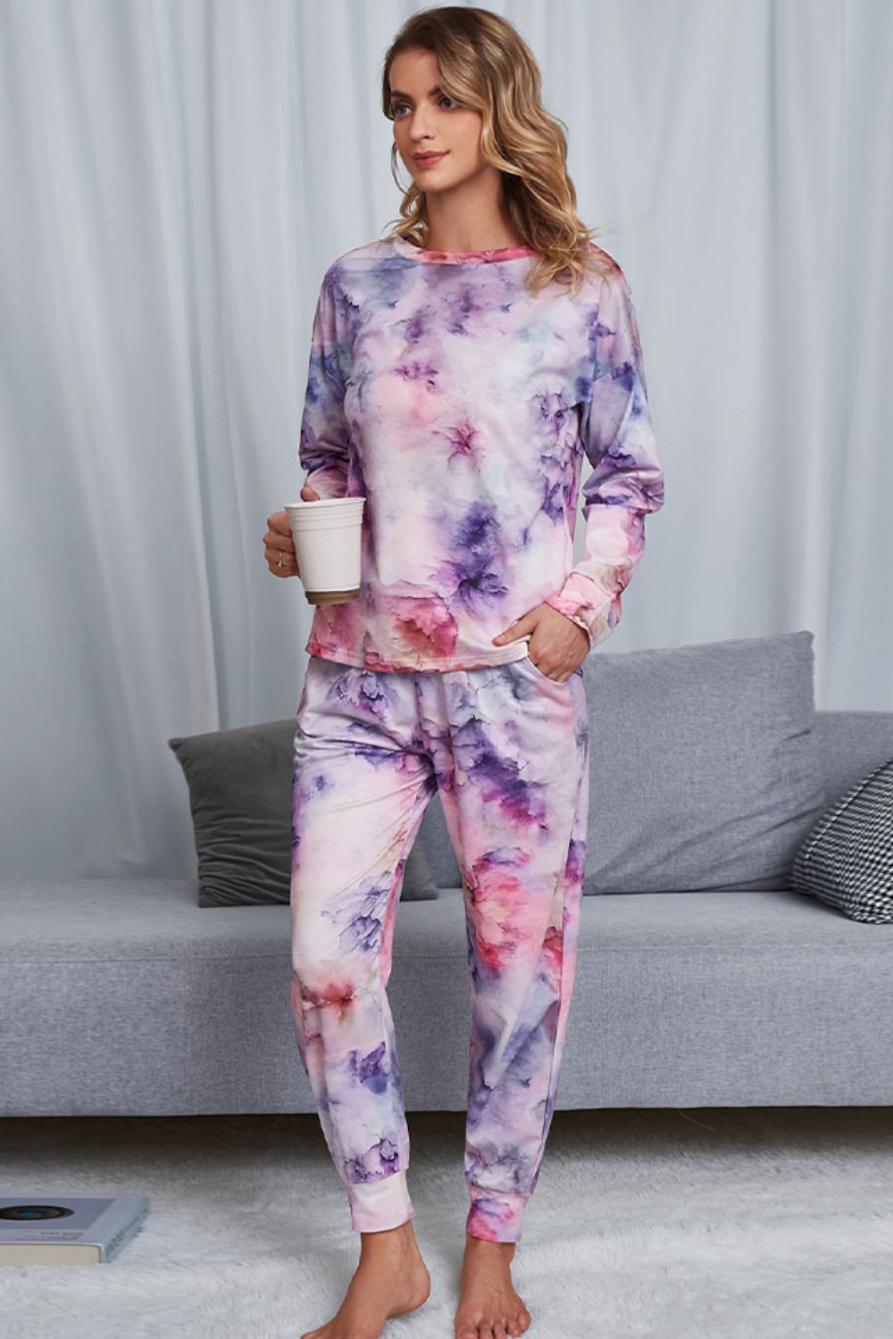 Tie-Dye Crewneck Top and Drawstring Waist Joggers Lounge Set-Teresa&#39;s Fashionista LLC