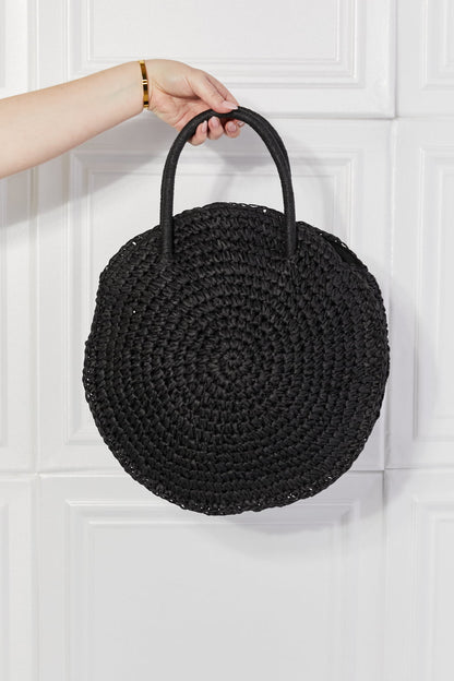 Justin Taylor Beach Date Straw Rattan Handbag in Black-Teresa&#39;s Fashionista LLC