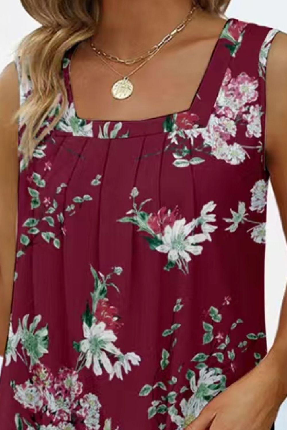 Printed Square Neck Curved Hem Tank-Teresa&#39;s Fashionista LLC