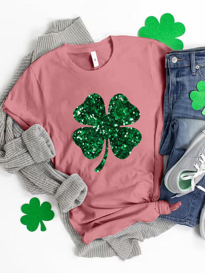 Lucky Clover Round Neck T-Shirt-Teresa&#39;s Fashionista LLC