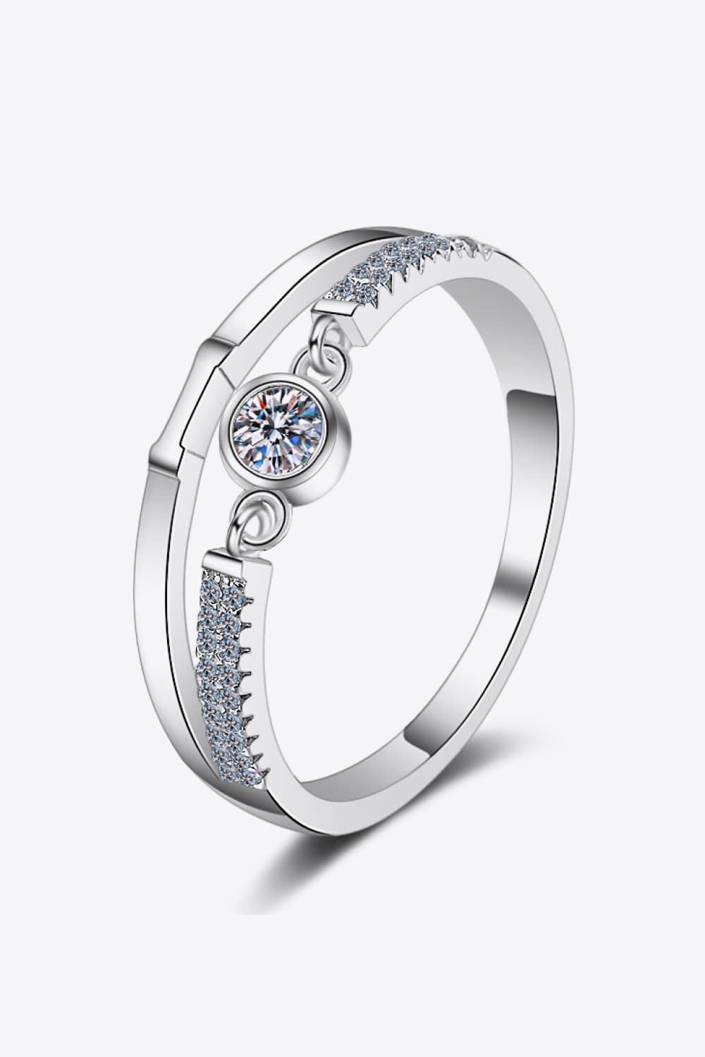 Moissanite Cutout Rhodium-Plated Ring-Teresa&#39;s Fashionista LLC