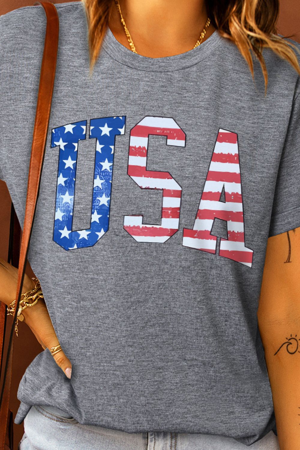 USA Graphic Round Neck Tee-Teresa&#39;s Fashionista LLC