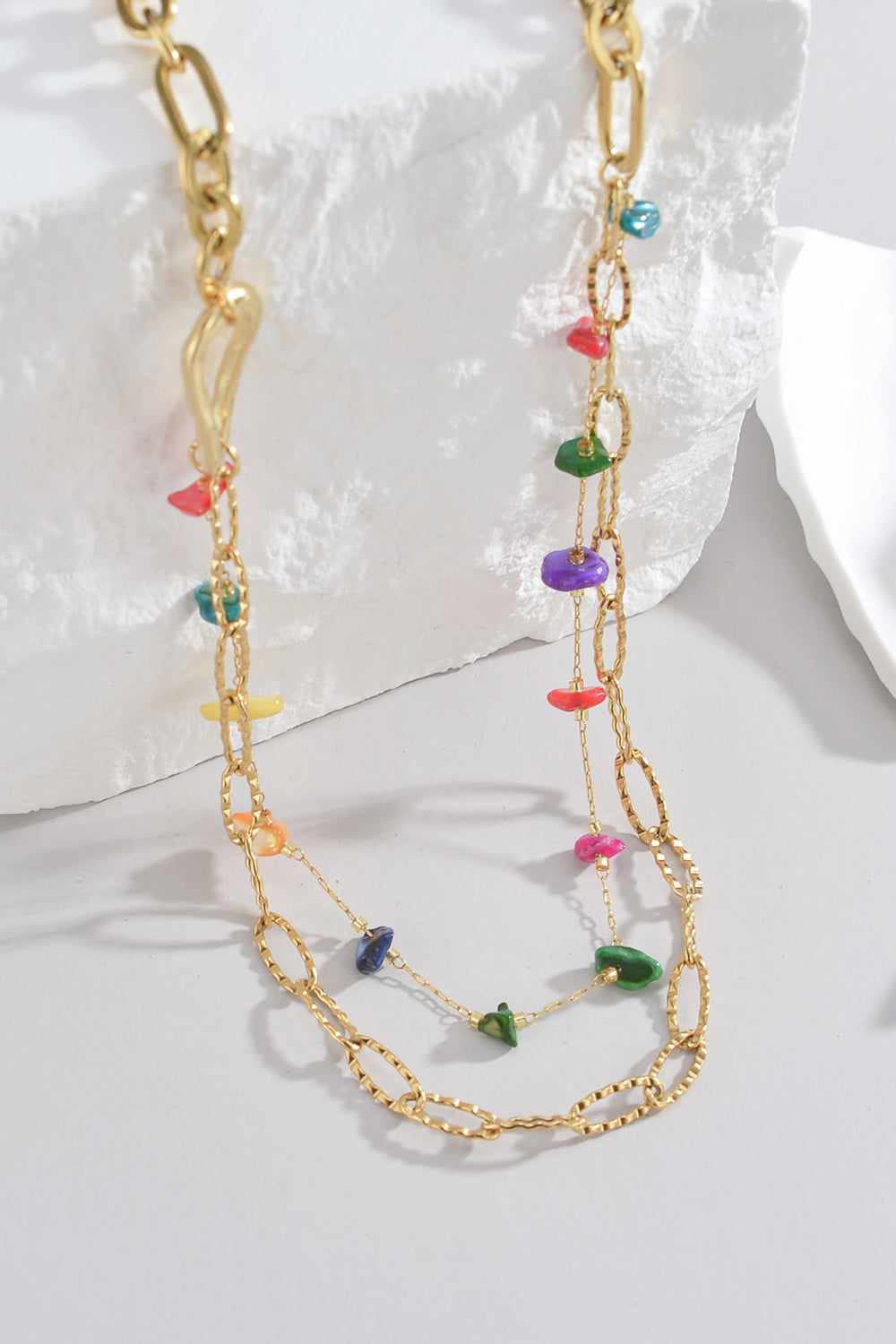 Multicolored Stone Double-Layered Necklace-Teresa&#39;s Fashionista LLC