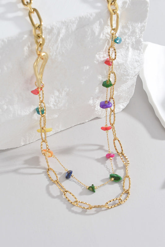 Multicolored Stone Double-Layered Necklace - Teresa's Fashionista LLC