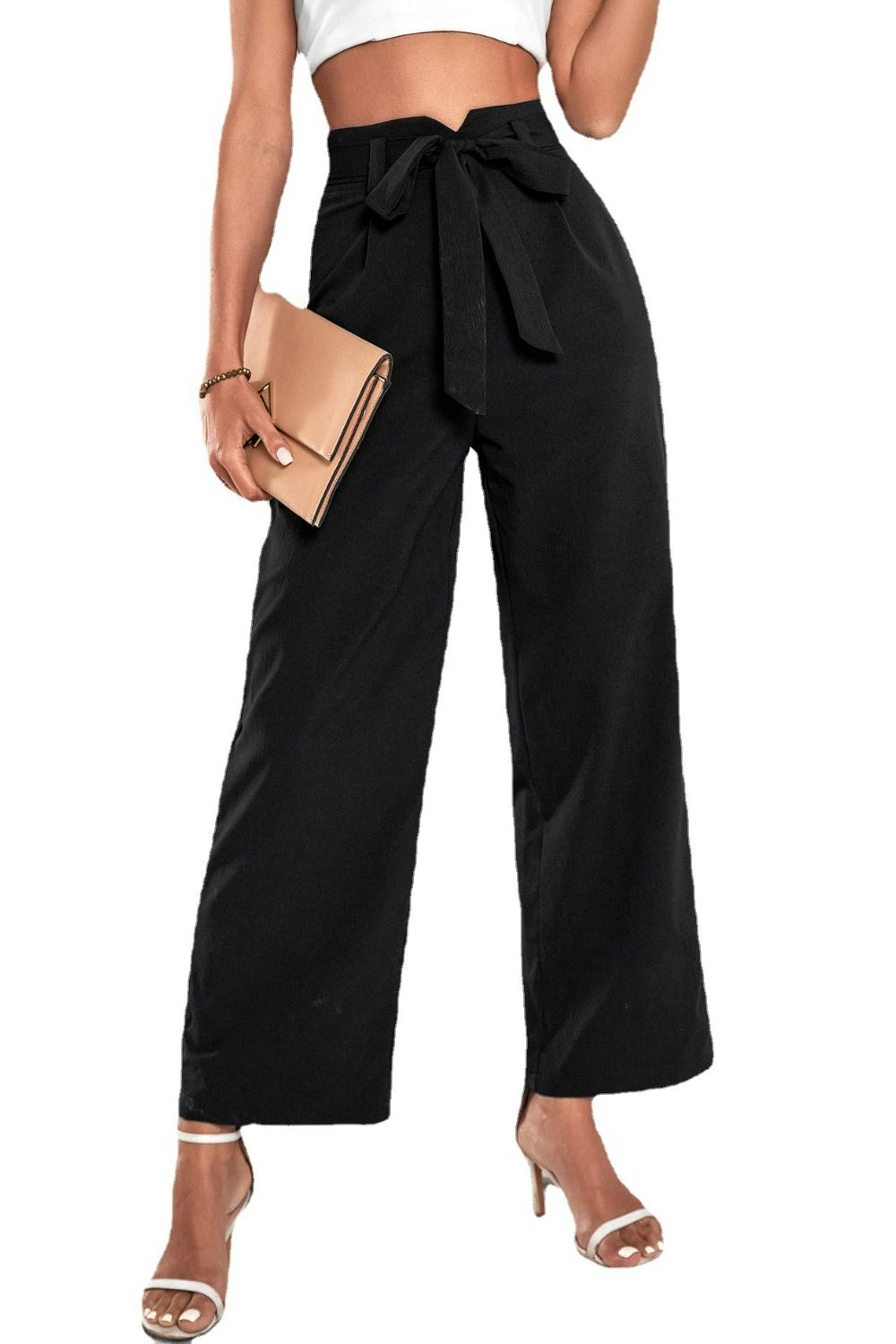 Belted High-Rise Wide Leg Pants-Teresa&#39;s Fashionista LLC