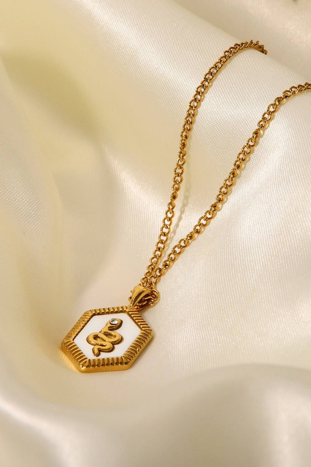 18K Gold Plated Snake Geometric Pendant Necklace-Teresa&#39;s Fashionista LLC