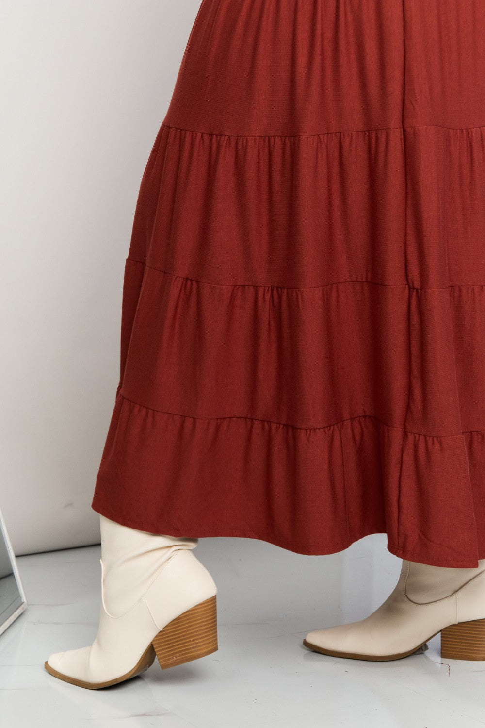 Zenana Full Size Wide Waistband Tiered Midi Skirt-Teresa&#39;s Fashionista LLC