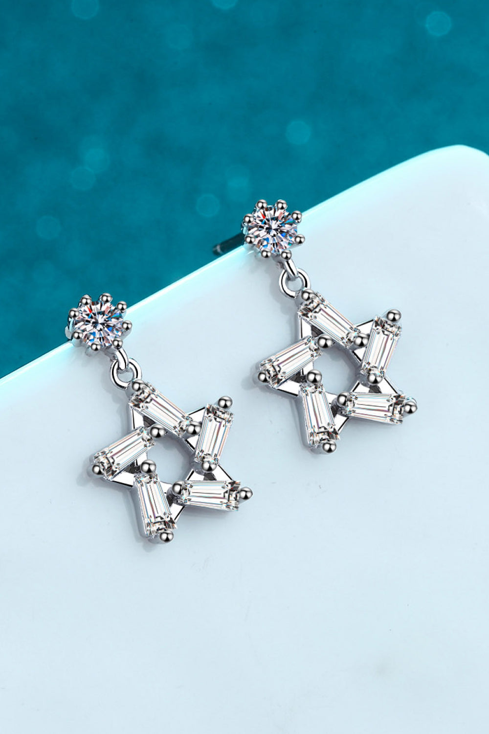 925 Sterling Silver Inlaid Moissanite Star Earrings-Teresa&#39;s Fashionista LLC