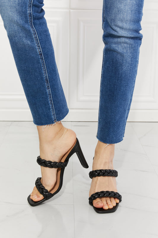 MMShoes In Love Double Braided Block Heel Sandal in Black-Teresa&#39;s Fashionista LLC