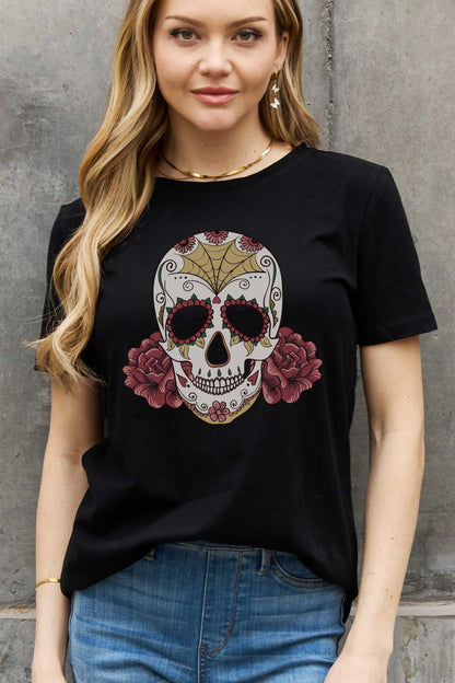 Simply Love Full Size Skull Graphic Cotton Tee-Teresa&#39;s Fashionista LLC