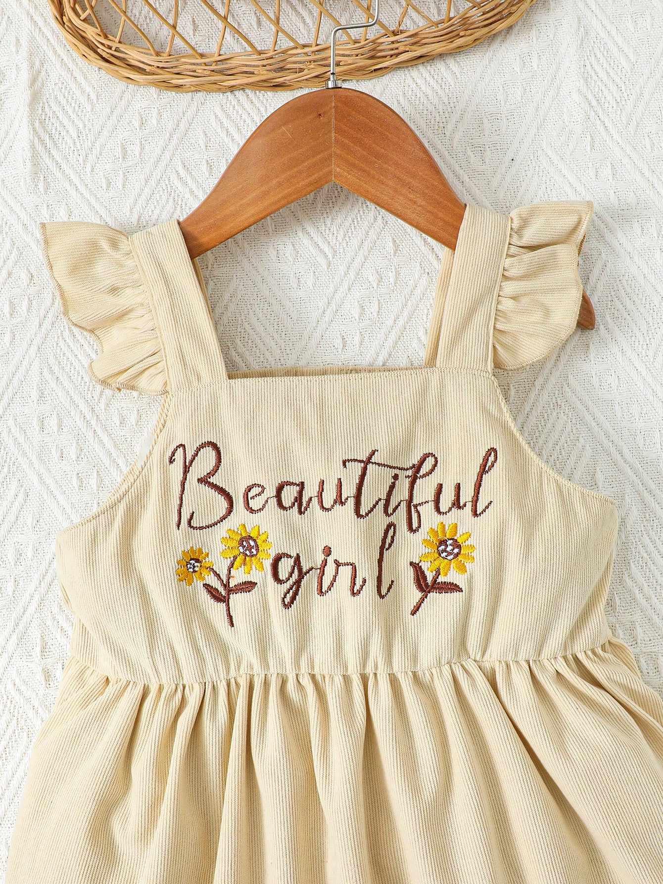 BEAUTIFUL GIRL Embroidered Graphic Square Neck Dress-Teresa&#39;s Fashionista LLC