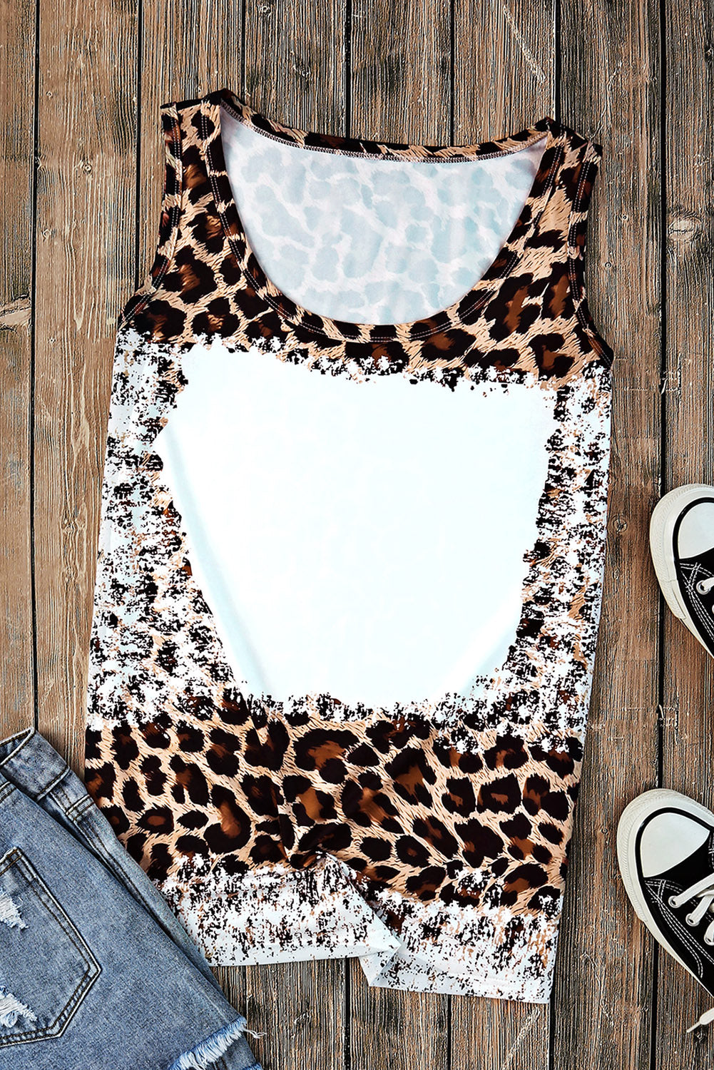 Leopard Color Block Scoop Neck Tunic Tank-Teresa&#39;s Fashionista LLC