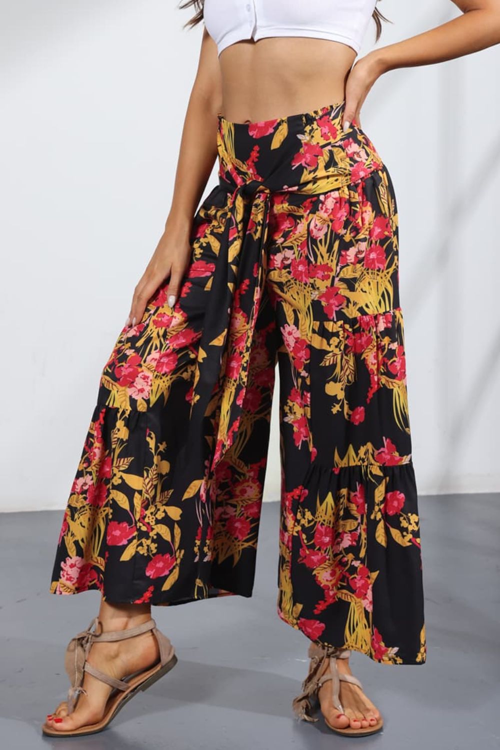 Printed Tie-Front Culottes-Teresa&#39;s Fashionista LLC