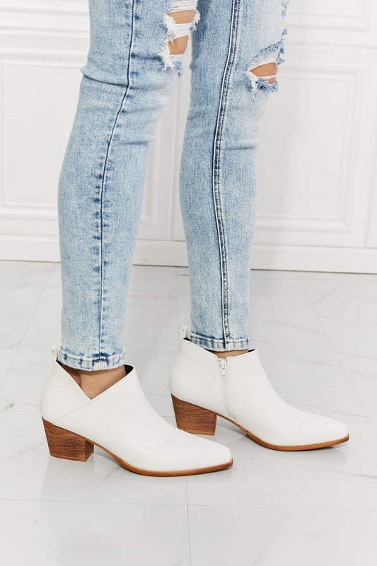 MMShoes Trust Yourself Embroidered Crossover Cowboy Bootie in White-Teresa&#39;s Fashionista LLC