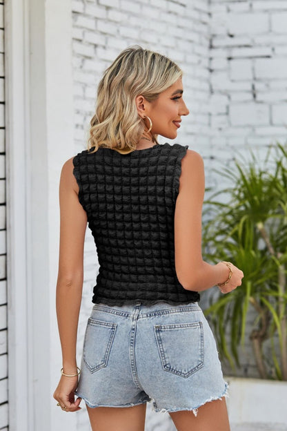 Textured Round Neck Tank-Teresa&#39;s Fashionista LLC