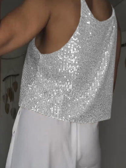 Sequin Deep V Tank-Teresa&#39;s Fashionista LLC