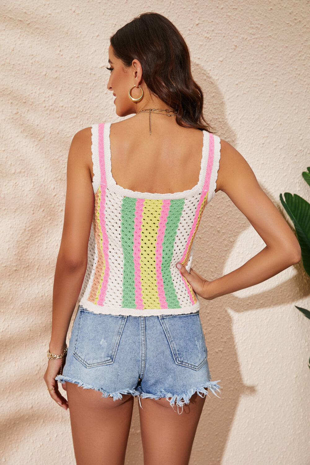 Striped Scalloped Trim Knit Tank-Teresa&#39;s Fashionista LLC