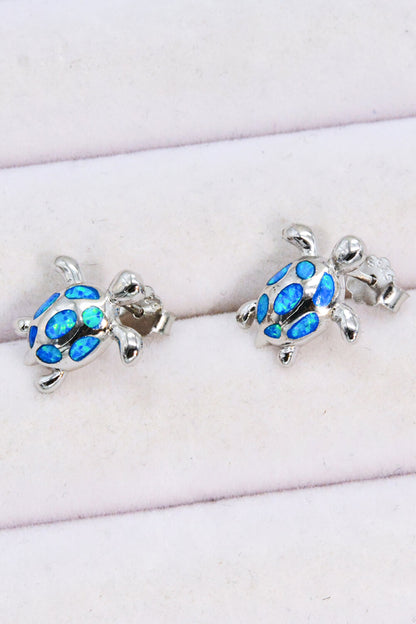 Opal Turtle Platinum-Plated Stud Earrings-Teresa&#39;s Fashionista LLC