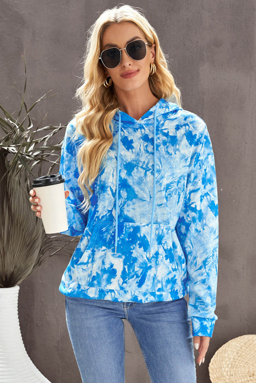 Tie-Dye Drawstring Hoodie with Pocket-Teresa&#39;s Fashionista LLC