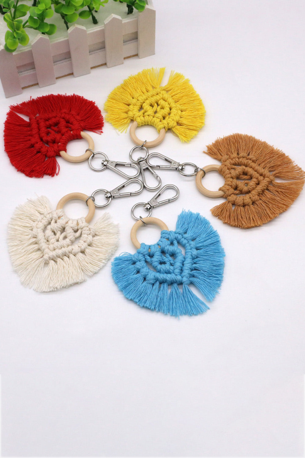 Assorted 4-Pack Heart-Shaped Macrame Fringe Keychain-Teresa&#39;s Fashionista LLC