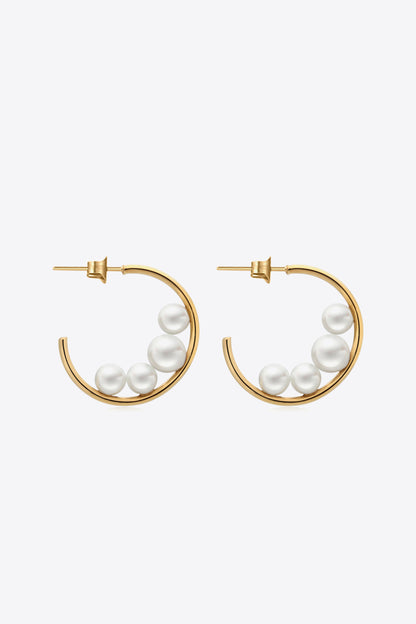 Can't Stop Your Shine Pearl C-Hoop Earrings-Teresa&#39;s Fashionista LLC