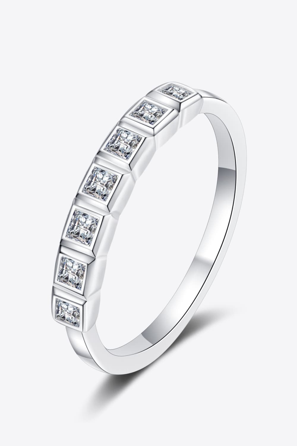 Moissanite Rhodium-Plated Half-Eternity Ring-Teresa&#39;s Fashionista LLC