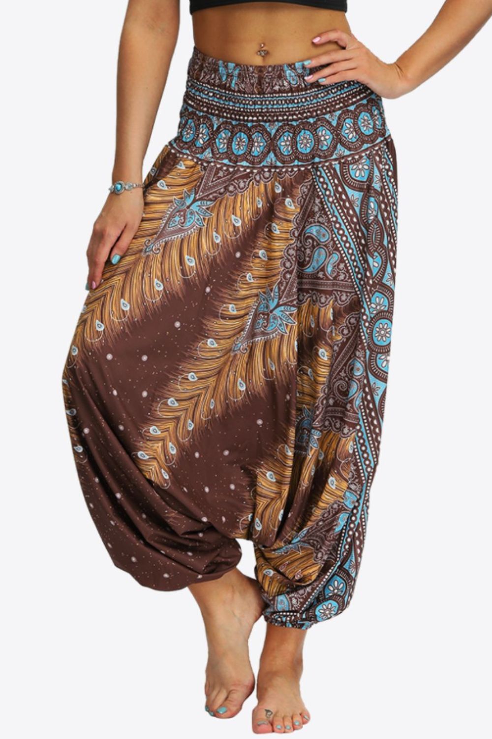 Printed Smocked Waist Harem Pants-Teresa&#39;s Fashionista LLC