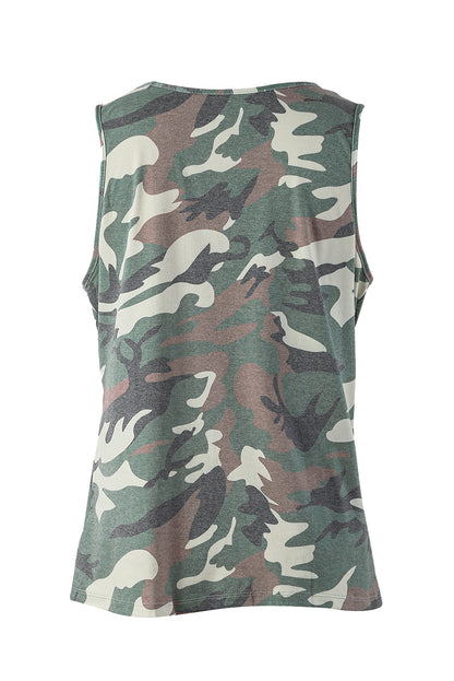 Camouflage Print Cutout Hem Detail Tank-Teresa&#39;s Fashionista LLC