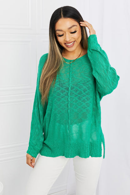 Mittoshop Exposed Seam Slit Knit Top in Kelly Green-Teresa&#39;s Fashionista LLC