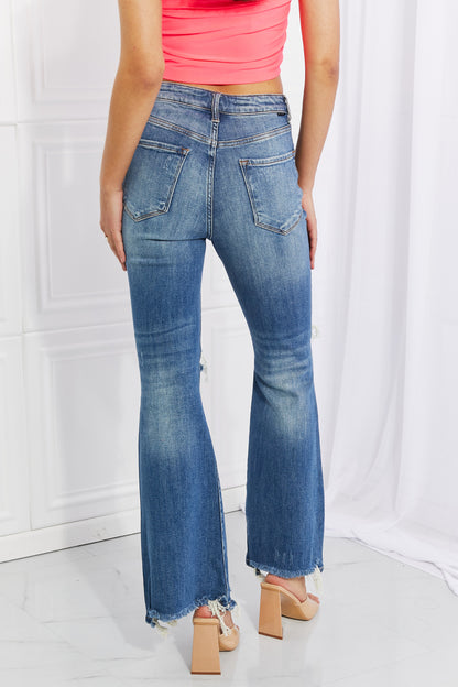 RISEN Full Size Hazel High Rise Distressed Flare Jeans-Teresa&#39;s Fashionista LLC