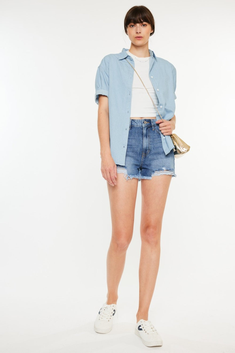 Kancan Distressed Raw Hem High Waist Denim Shorts-Teresa&#39;s Fashionista LLC