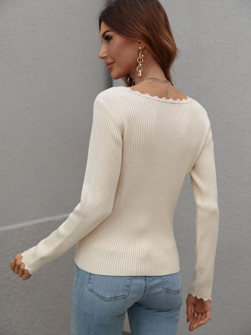 V-Neck Ribbed Knit Top-Teresa&#39;s Fashionista LLC