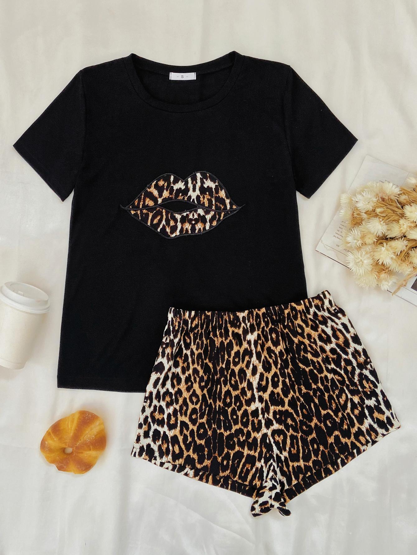 Leopard Lip Graphic Top and Shorts Lounge Set-Teresa&#39;s Fashionista LLC