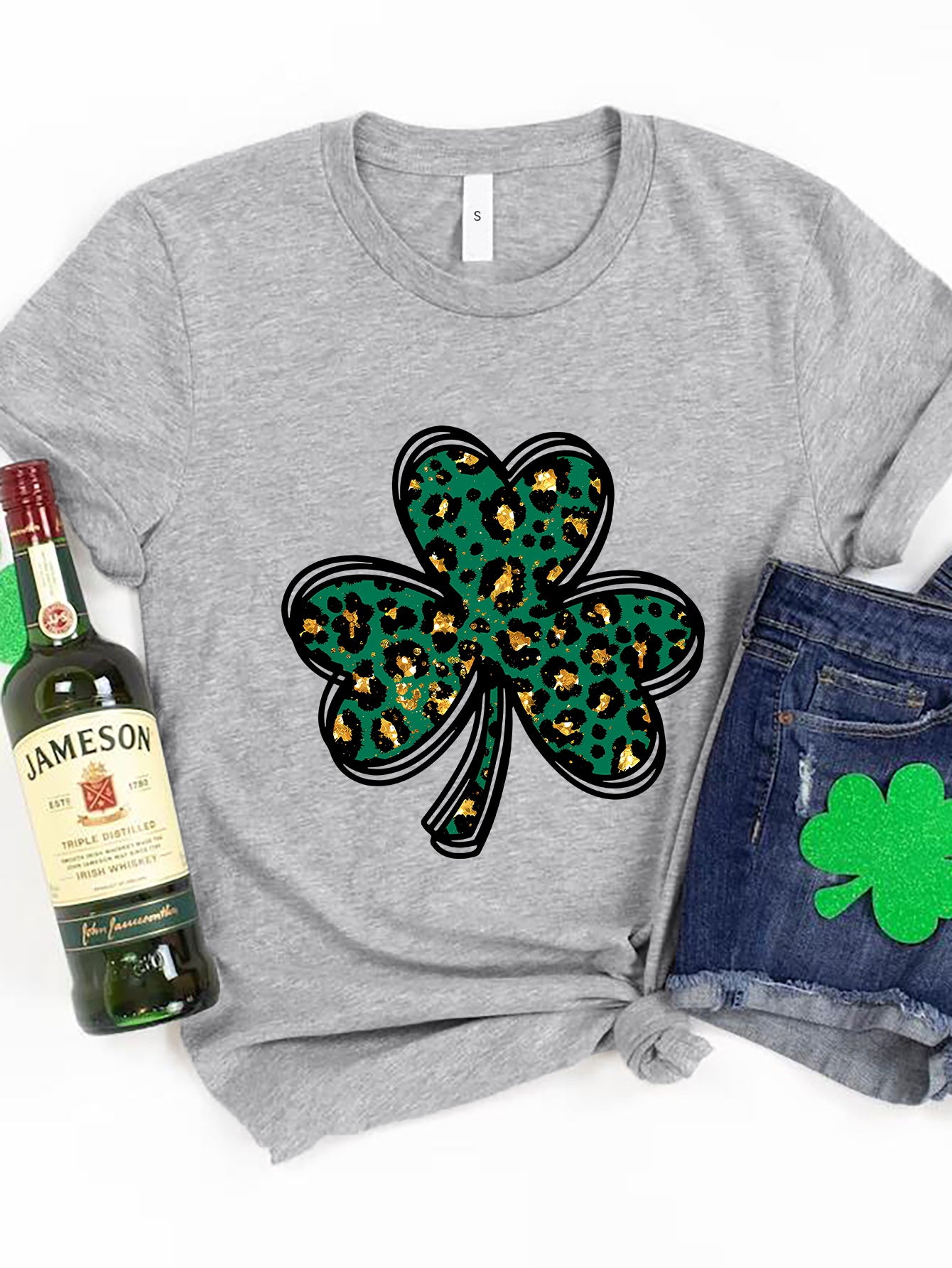 Lucky Clover Round Neck Short Sleeve T-Shirt-Teresa&#39;s Fashionista LLC