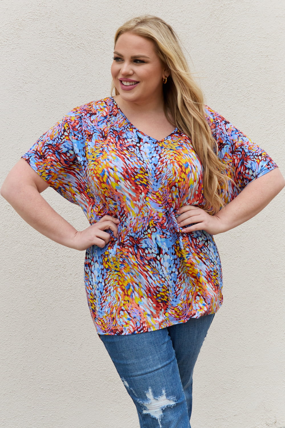 Be Stage Full Size Printed Dolman Flowy Top-Teresa&#39;s Fashionista LLC