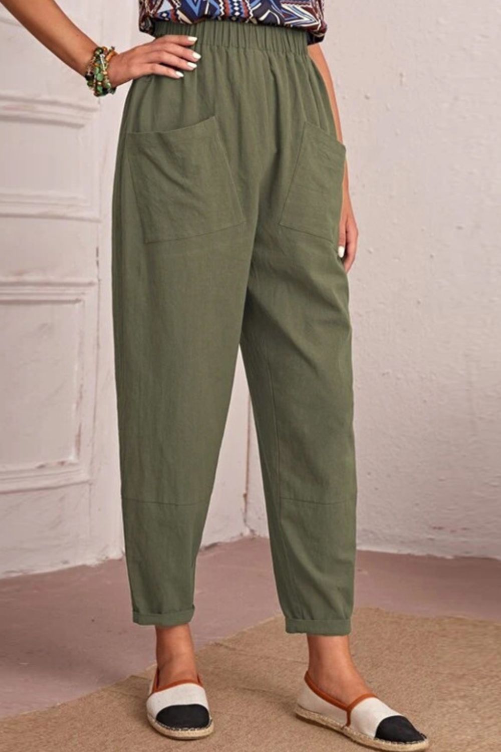 Elastic Waist Pocket Tapered Pants-Teresa&#39;s Fashionista LLC