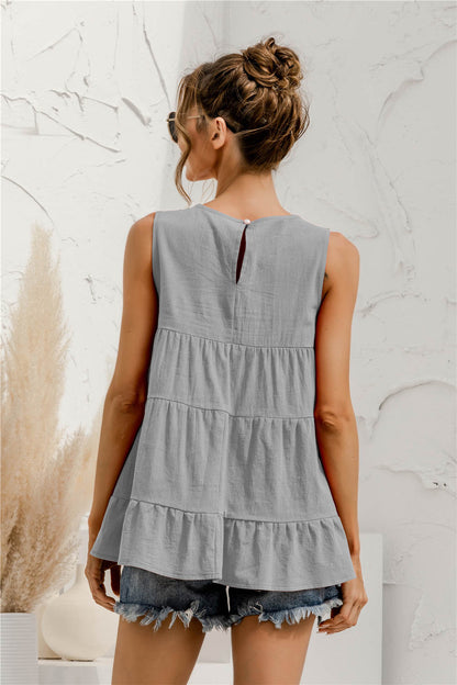 Round Neck Tiered Tank-Teresa&#39;s Fashionista LLC