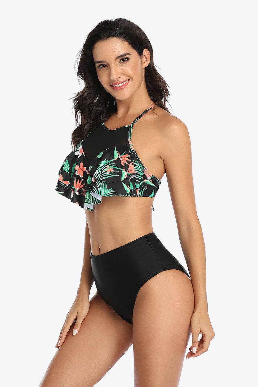 Tropical Print Ruffled Two-Piece Swimsuit-Teresa&#39;s Fashionista LLC