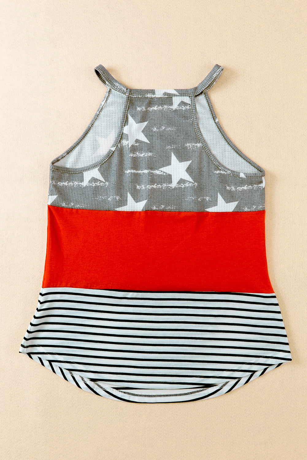 Star and Stripe Color Block Curved Hem Tank-Teresa&#39;s Fashionista LLC