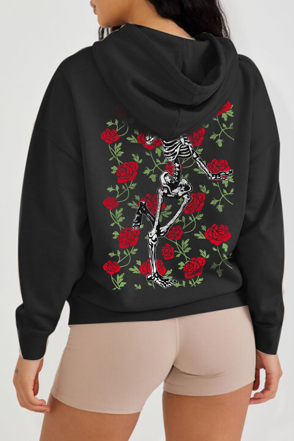 Simply Love Simply Love Full Size Rose and Skeleton Graphic Hoodie-Teresa&#39;s Fashionista LLC