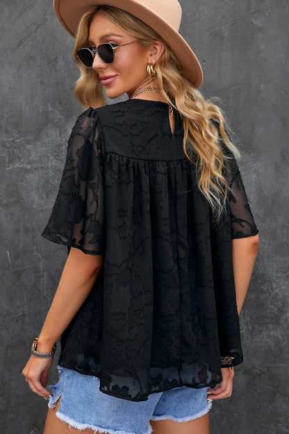 Round Neck Puff Sleeve Blouse-Teresa&#39;s Fashionista LLC