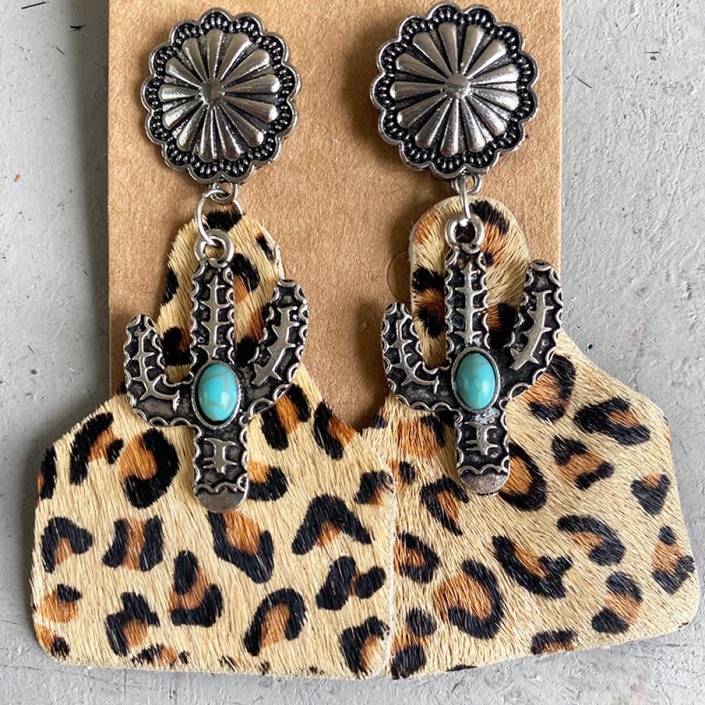 Turquoise Decor Cactus Alloy Earrings-Teresa&#39;s Fashionista LLC